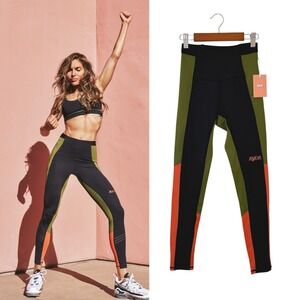 NWT New AYDA Laser Cut Performance Legging Black Olive Orange XS Athletic